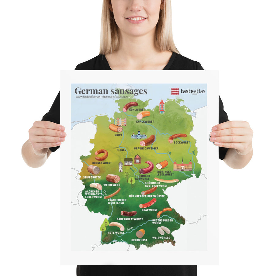 German Sausages Map Poster (in)