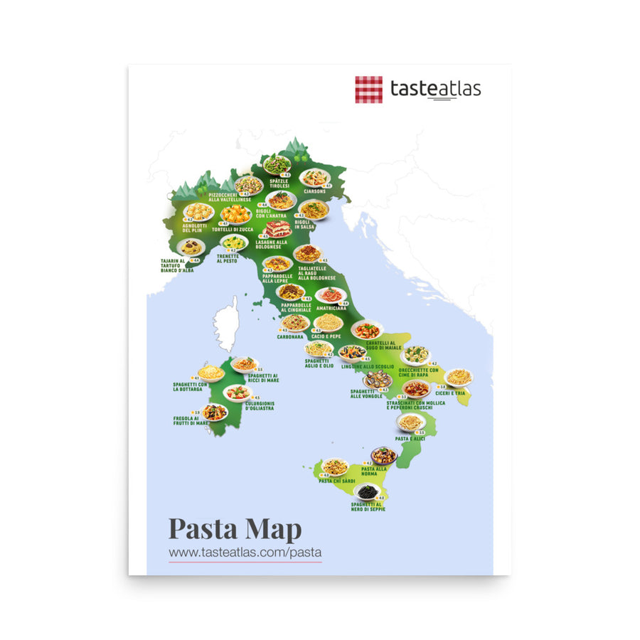 Italy Pasta Map Poster (in)