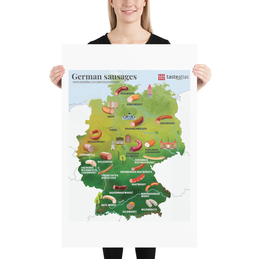 German Sausages Map Poster (in)