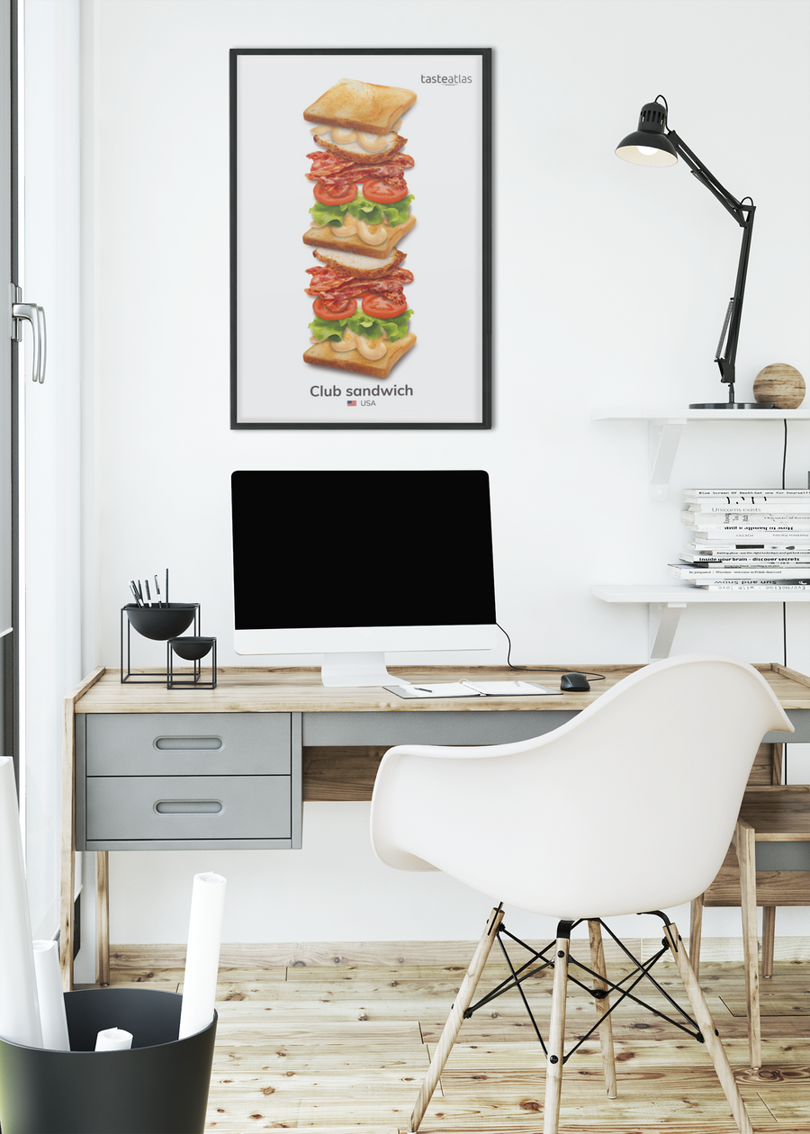 club sandwich poster hanging above the desktop