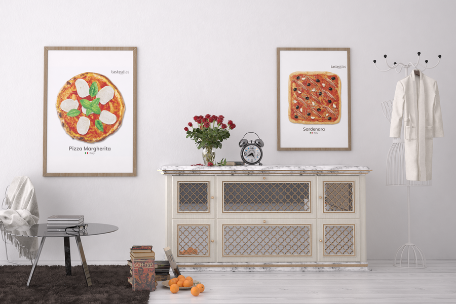 pizza marhgerita poster in a room
